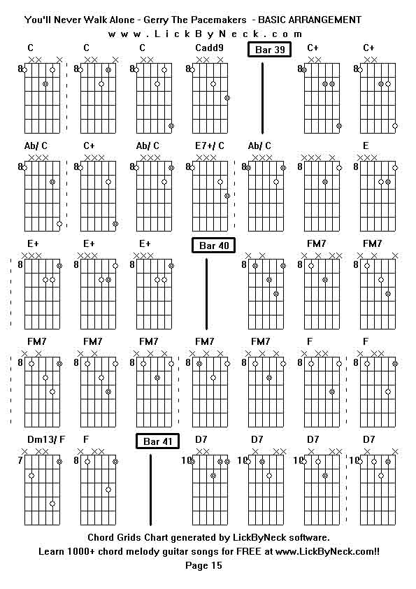 Chord Grids Chart of chord melody fingerstyle guitar song-You'll Never Walk Alone - Gerry The Pacemakers  - BASIC ARRANGEMENT,generated by LickByNeck software.